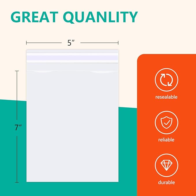 iMailer - 1000 Pcs - 5 x 7 Resealable Cellophane Bags- Self Sealing Clear Cello Bags for A2 A4 A6 Cards &amp Envelopes Photo Prints Candies