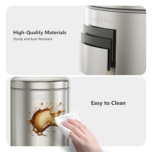 mVm Trash Can Set 8 Gallon(30L)+1.3 Gallon(5L) Kitchen Bathroom Trash Cans Combo Step Round Brushed Stainless Steel Garbage Can with Lid Anti-FingerprintSoft-Closefor Home Office(Silver)