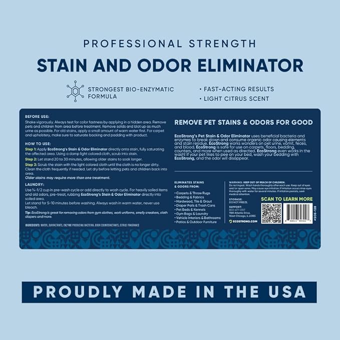 Eco Strong Pet Stain and Odor Remover - Cat Urine Enzyme Cleaner Destroyer Urine Destroyer for Dogs Pet Urine Enzyme Cleaner - 160 Oz
