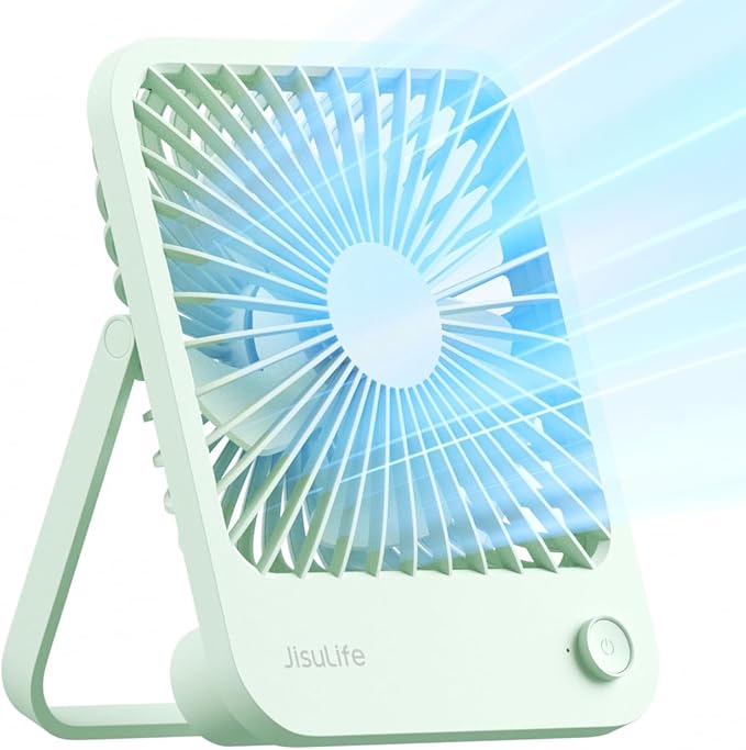 JISULIFE Desk Fan Battery Rechargeable 4500mAh 180°Foldable Portable Personal Fan 4 Speeds Adjustable Long Battery-life for Home Office Travel Outdoor Gifts for Women Men-Green