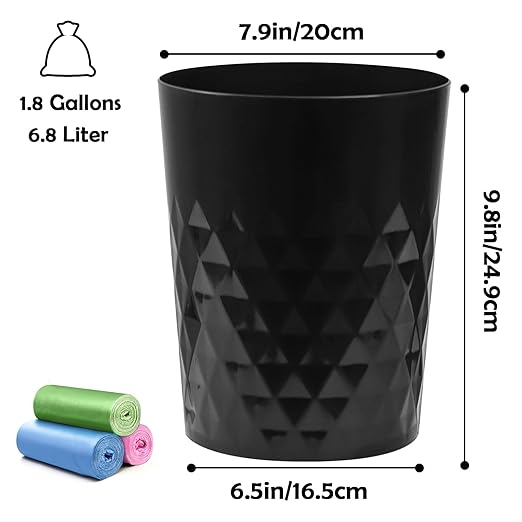 YGJT Small Trash Can 3 Pack 1.8 Gallons Bathroom Trash Can Slim Waste Basket Round Garbage Can Plastic Trash Bin for Kitchen Dorm Bedroom Office Living Room Study Compact Spaces(Black B)