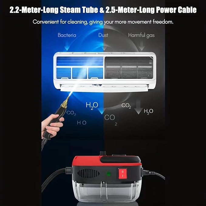 Handheld Steam Cleaner Portable Steam Cleaner with 3 Brush Heads 3BAR High Pressure Steam 2500W High Temperature Pressurized Steam Suitable for Car Beauty Kitchen Range Hood.