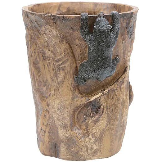 BLACK FOREST DECOR Climbing Black Bears Waste Basket – Rustic Bathroom Trash Can – 8.5 x 10