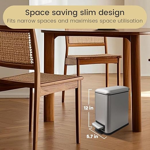 5 Liter / 1.3 Gallon Trash Can with Removable Liner Soft Close lid &amp Step Pedal Stainless Steel Trash Bin for BathroomBedroomHome OfficeGrey