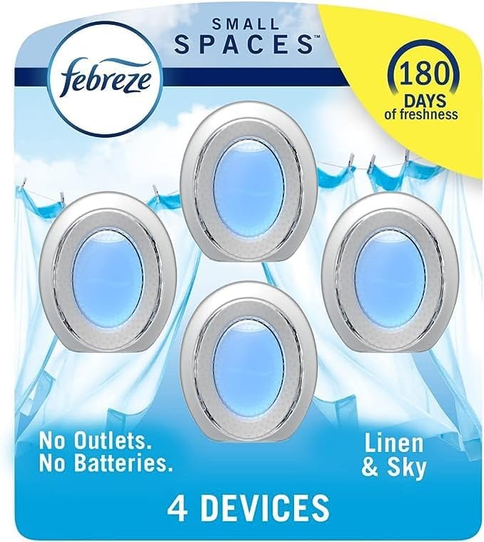 Generic Febreze Small Spaces Plug in Air Freshener Alternative for Home Heavy Duty Odor Eliminator for Strong Odor 4 Count (Pack of 1) (Linen &amp Sky)