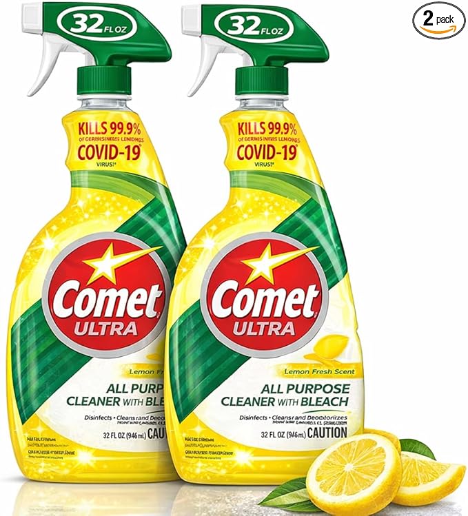 Comet Ultra All-Purpose Cleaner Spray with Bleach Disinfecting Bathroom &amp Kitchen Surface Cleaner Lemon Fresh Scent 32 fl oz (Pack of 2)