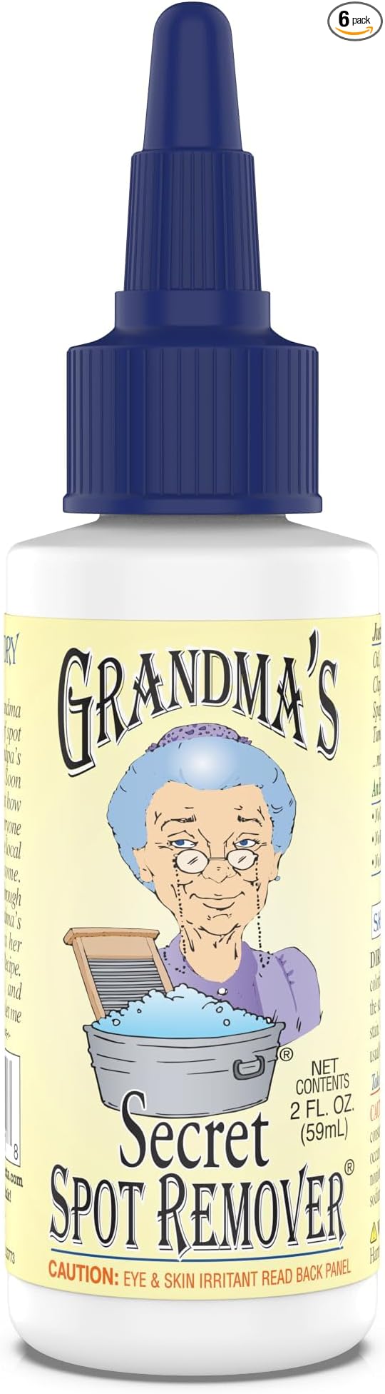 Grandma's Secret Spot Remover - Chlorine Bleach and Toxin-Free Fabric Stain Remover for Clothes - Removes Oil Paint Blood and Pet Stains – 2 Ounce 6 Pack