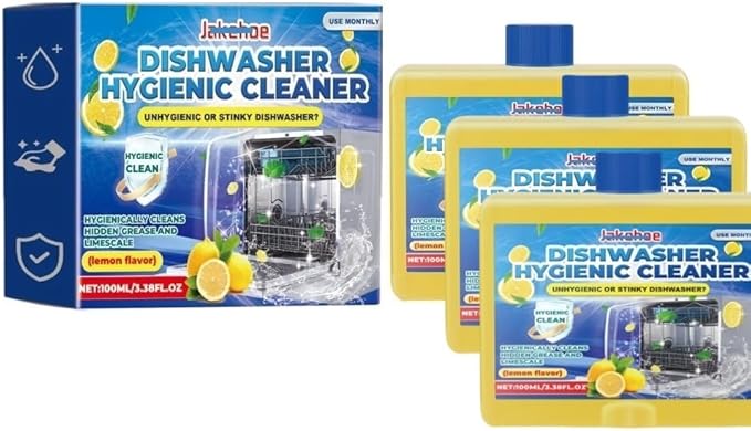 1pcs——3pcs100ml Dishwasher Cleaner &amp Descaler - Lemon Scent Removes Limescale &amp Grease Safe for Dishes Eco-Friendly Formula Compatible with Jakehoe(3pcs)