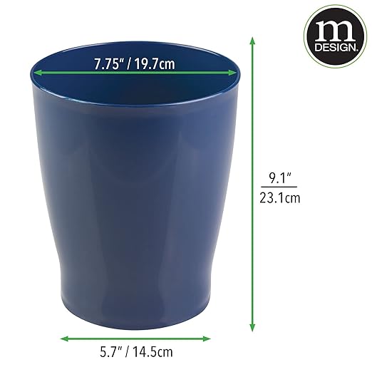 mDesign Round Plastic Bathroom Garbage Can 1.25 Gallon Wastebasket Garbage Bin Trash Can for Bathroom Bedroom and Kids Room - Small Trash Can - Fyfe Collection - Navy Blue