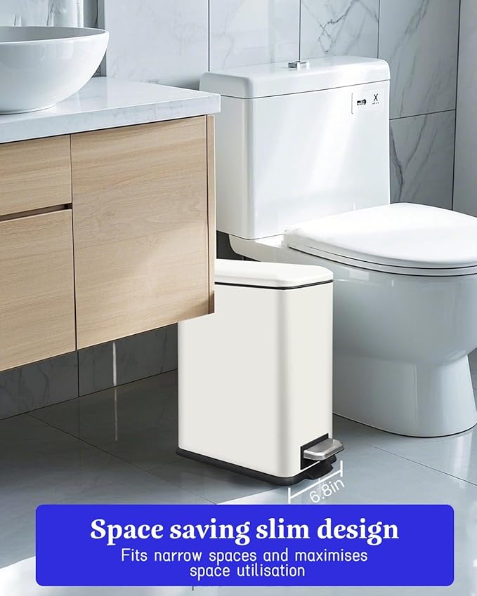 JM.YIPENG Bathroom Rubbish Bin 5 Litre Cosmetic Bin Small Waste Bin with Soft Close Lid Bathroom Bin for Toilet Bathroom Bedroom Living Room White
