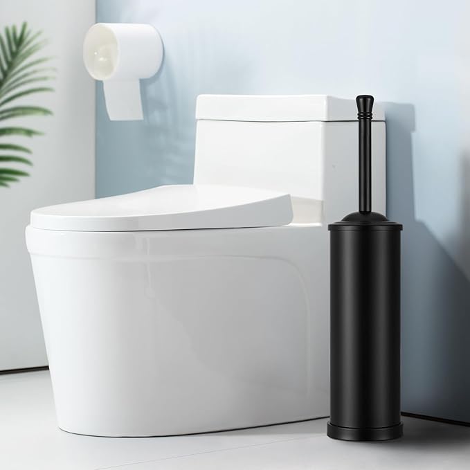Black Toilet Brush and Holder Set304 Stainless Steel Toilet Bowl Brush and Holder for BathroomHeavy Duty Toilet BrushDurable Scrubbing BristlesSplash ResistantLong Handle