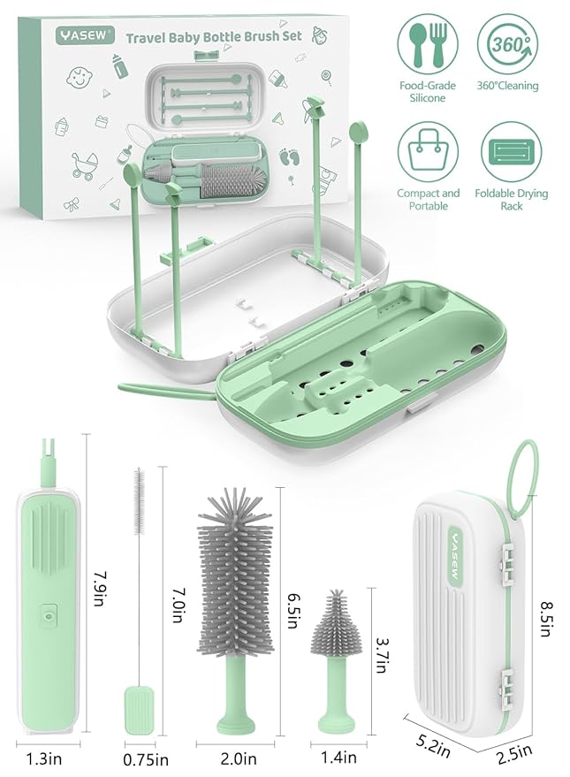 Electric Baby Bottle Brush Cleaner for Travel – BPA-Free Silicone One-Button 360° Deep Cleaning 2000mAh Rechargeable Portable Bottle Cleaning Kit with Storage Box for Home &amp On-The-Go
