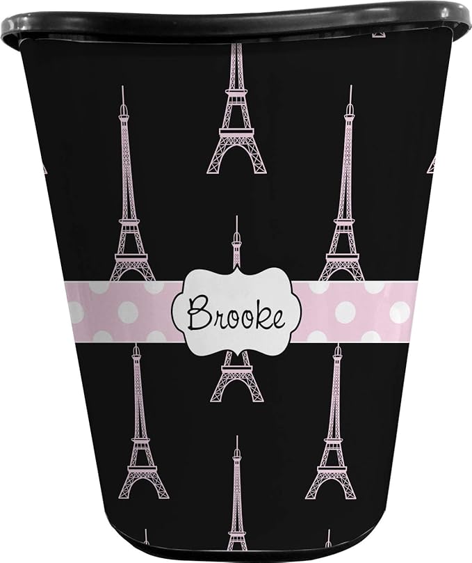 Personalized Black Eiffel Tower Waste Basket - Double Sided (Black)