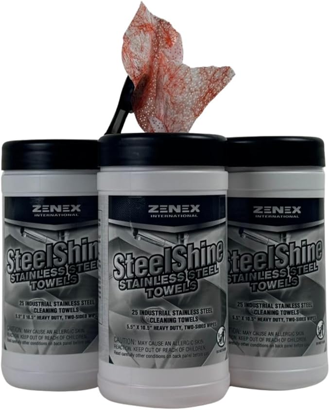 SteelShine Stainless Steel Wipes - Dual-Sided Cleaning Wipes for Metal Surfaces | Remove Smudges Rust and Oxidation | Polish and Protect Stainless Steel | 25 Sheets (3 Pack) | Made in USA