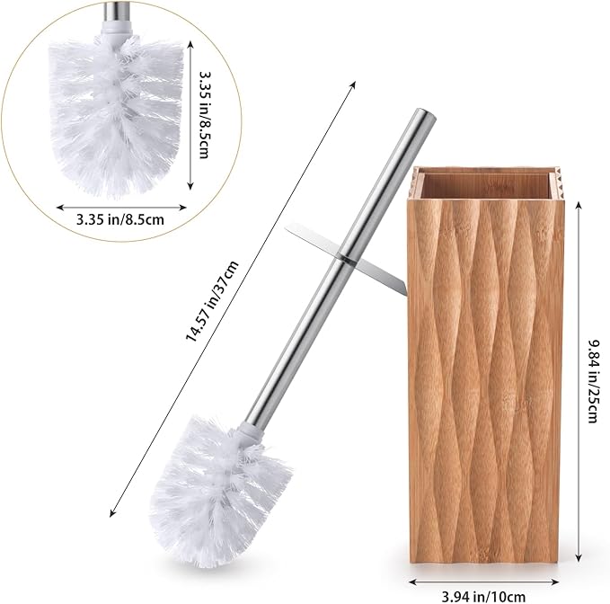GOBAM Bamboo Toilet Bowl Cleaner with Holder for All Toilet Types Hidden Stainless Steel Toilet Brush Bathroom Cleaning Brushes Toilet Accessories - Natural with Pattern