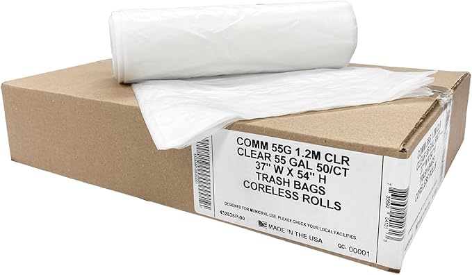 Ultrasac Heavy Duty 55 Gallon Clear Trash Bags - (Value 50 Pack) - 1.2 MIL equivalent Industrial Strength Plastic 37 x 54 for 50-55 Gal Cans -Fits Toter Rubbermaid Brute Carlislie Bronco etc.