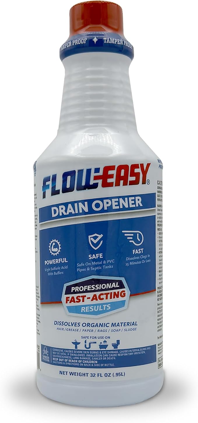 Flow-Easy Professional Drain Opener | Case of 6 (32oz) bottles | Fast-Acting Results