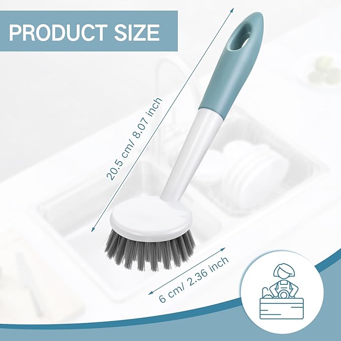 Patelai 48 Pack Kitchen Scrub Dish Brush with Long Handle Dish Scrubber with Stiff Bristles Scrub Brushes for Kitchen Dishes Washing Tools Pots Pans and Sink Cleaning (Celadon)