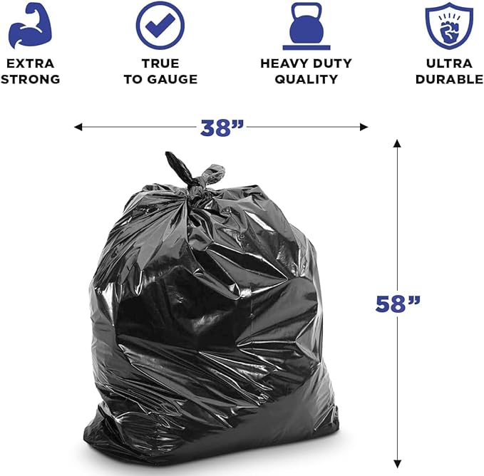 (100 Pack) Plexon 55-60 Gallon Clear Trash Bags - 32-55 gal 38 x 58 3 Mil Heavy Duty - Contractor Garbage Bags Rollout Round Square Trash Cans
