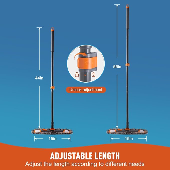 Mops for Floor Cleaning with 3 Different Washable Pads and Extendable 55” Long Handle Multifunction Dust Mop for HardwoodMarbleTile Floor MoppingOrange