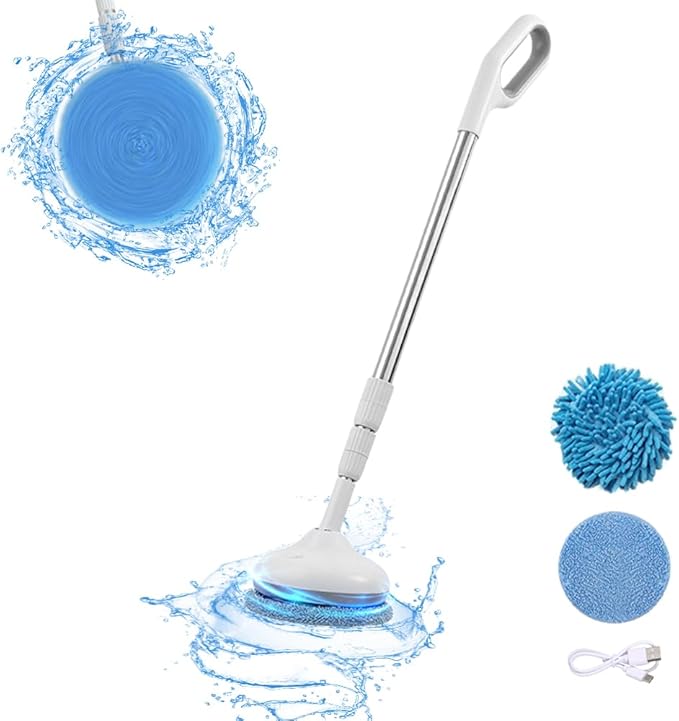 Electric Spin Scrubber - Rechargeable Portable Electric Mop with Adjustable Brush Heads - Cordless Shower Scrubber - 2000mAh Battery for Bathroom Kitchen and Floor