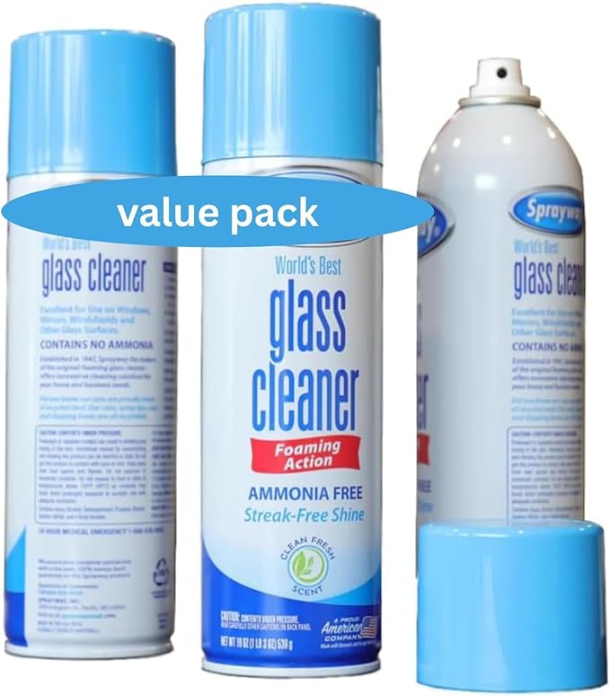 Glass Cleaner Foam Foaming Action &amp Spray 23oz - 2 Pack - Clean Fresh Scent - Bundled With 2 Microfiber Cleaning Clothes (Total 46 OZ)