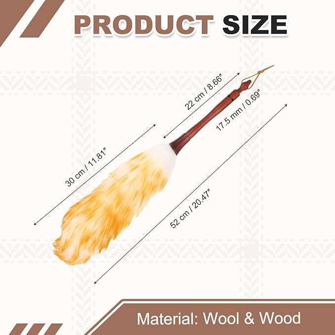 uxcell Wool Duster 20.5 Natural Feather Cleaner Household Cleaning Duster with Solid Wooden Handle for Cleaning Fans Window Blinds Shelves Furniture White Gold