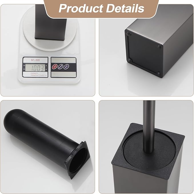 BGL Standing Toilet Brush and Holder GunGrey Aluminium Toilet Bowl Cleaner Brush and Holder for Bathroom Storage and Organization Square Design Sturdy and Space Saving