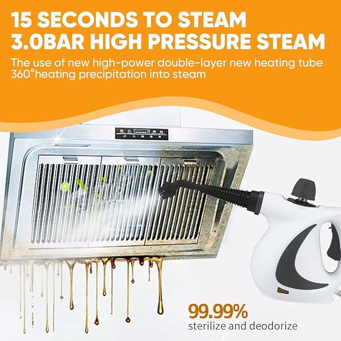 1500W High Pressure Handheld Steam Cleaner Multi Surface Steam Disinfection Cleaner with 9 Accessories for Kitchen Bathroom Tile Grout Furniture Home.