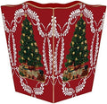 Marye-Kelley- Christmas Tree on Red Provencial Wastebasket Decoupage Wood Scalloped Top Decorative Wastebasket for Kitchen Bathroom Bedroom Living Room Handmade Made in The USA