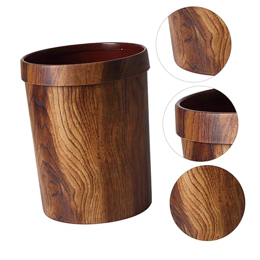 ABOOFAN Wood Grain Plastic Wastebasket Bathroom Trash Can Lid Press Ring Kitchen Garbage Can