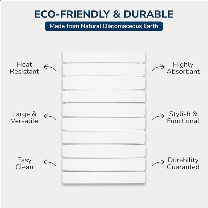 Large Stone Drying Mat 24x16 – Diatomaceous Earth Stone Dish Drying Mat Ultra-Absorbent Stone Drying Mat for Kitchen Collapsible Quick-Dry Countertop Protector for your Dishes (Snow White)