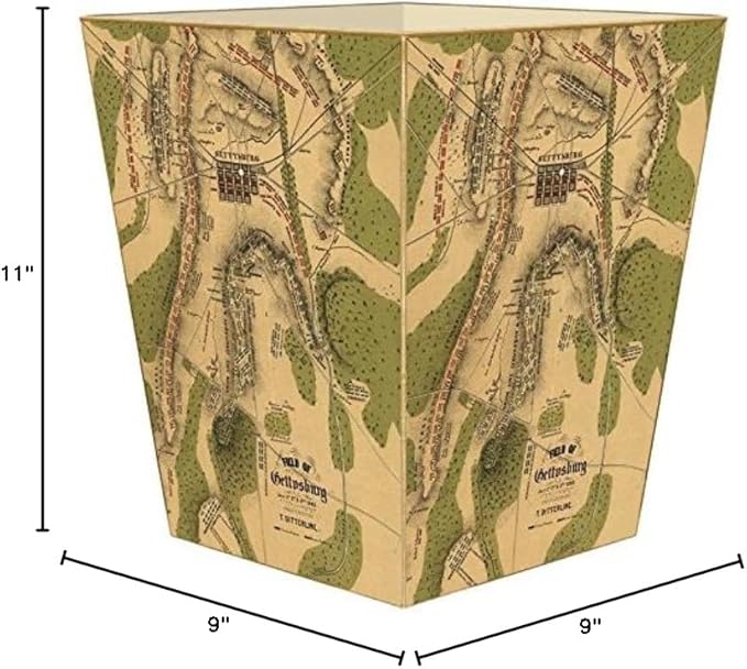 Marye-Kelley -The Battle of Gettysburg Antique Map Wastepaper Basket Wastebasket Decoupage Wood Decorative Wastebasket for Kitchen Bathroom Bedroom Living Room Handmade Made in The USA