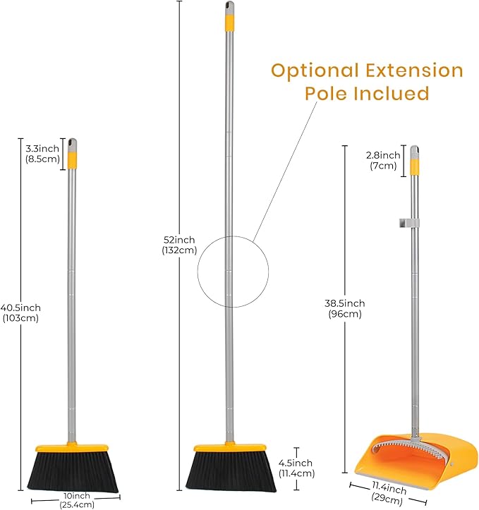 TreeLen Broom and Dustpan Set Stand Up Broom and Dustpan for Home Cleaning
