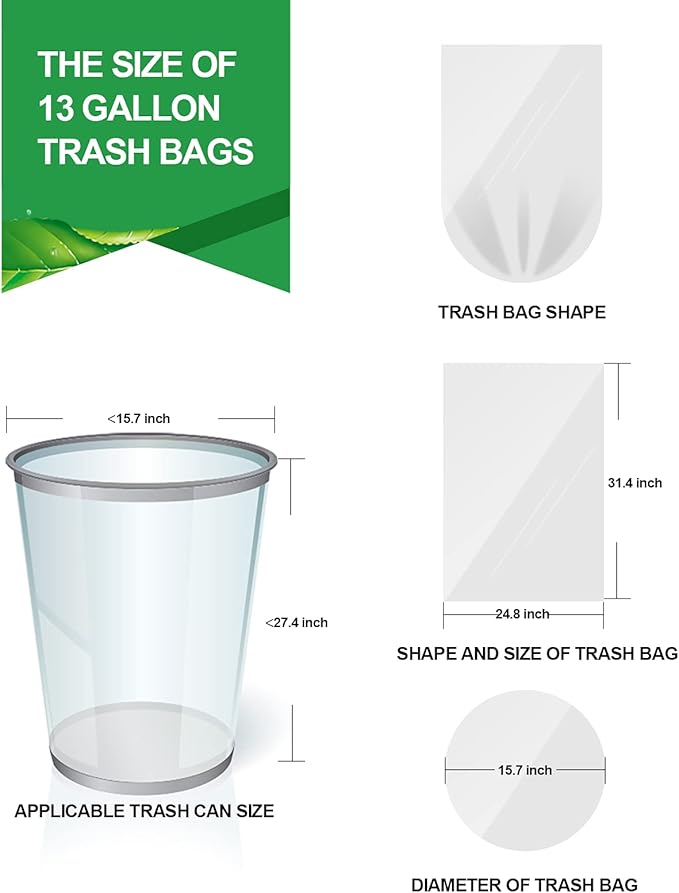FORID 13 Gallon Trash Bags - Clear Plastic Garbage Bag Unscented Tall Medium Can Liners for Kitchen Office Home Waste Basket 5 Roll 55 Liters 80 Counts (Pack of 2)