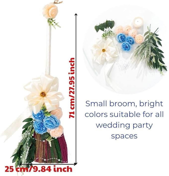 Elegant Wedding Brooms Bride Bridegroom Jumping The Broom for Wedding Natural Whisk Broom with Ribbons Artificial Pearl LeavesRoses for Decorative