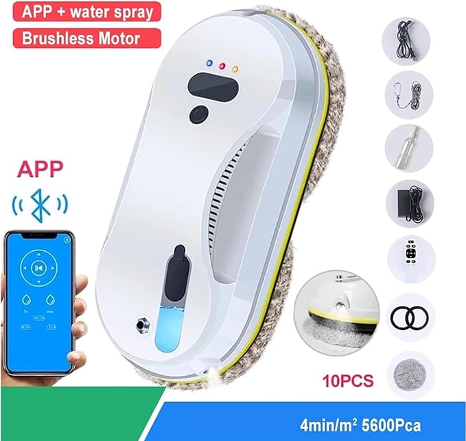 Smart Glass Cleaning Robotic Smart Water Spray Window Cleaner Robot Frame Recognition High Suction Anti-Drop Glass Window Cleaner for Windows Tiles Bathrooms(
