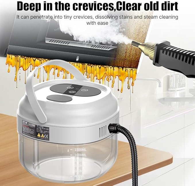 Pressurized Handheld Multi-surf Steam er with 3 Brushes and Extended Rod for Home Portable Deep ing Steamer with 6 Gear Adjustable Digital Touch Screen 1500ml Water Tank for Kitchen