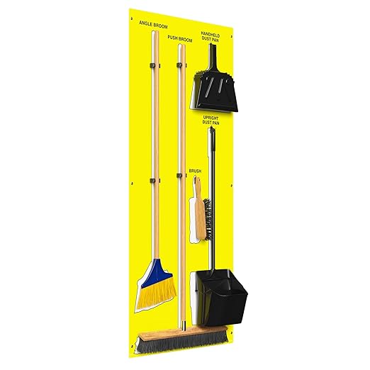 Clean &amp Sweep 5S Shadow Board/Wall Mount Broom Holder 68 x 30 Board 5S Cleaning Station - with Broom and Dustpan Set Included Made in The USA by AccuformNMC Yellow/White PSB116YLWT