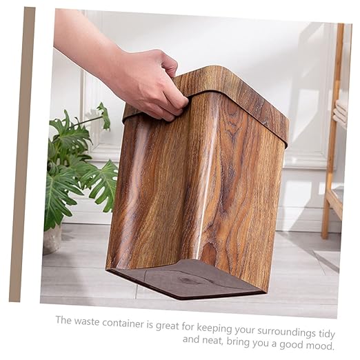 Heavy Duty Trash Can Wood Grain Multi-Function Waste Basket for Home Office