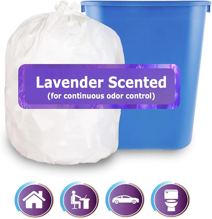 4 Gallon Trash Bag Lavender Scented (440 Count) Small Bathroom Garbage Bags Wastebasket Can Liners White Trash Bags for Home Kitchen Office Bins (440 Bags)