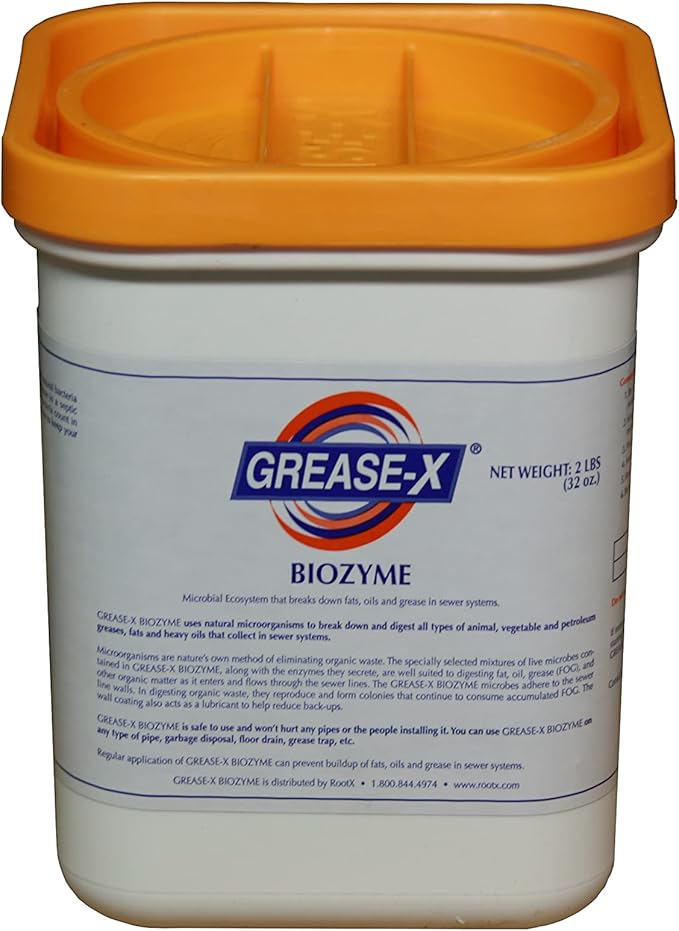RootX GREASE-X BIOZYME JAR Microbes for sewers drain lines and septic systems that eliminate fats and grease