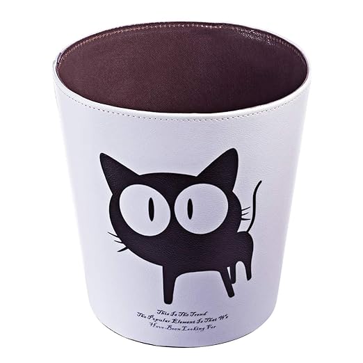 10L/2.64 Gallon Trash Can Decorative Waste Basket PU Leather Waste Paper Basket Waterproof Garbage Can for Bathroom Bedroom Office Kitchen and Living Room - Cat-1