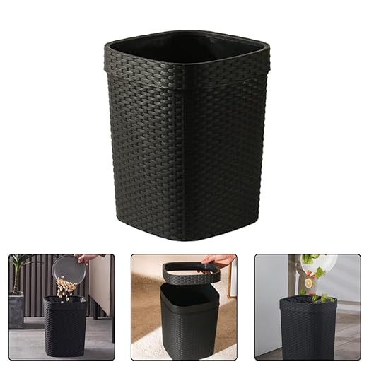 BESPORTBLE 14L Square Plastic Garbage Container Household Trash Can Black Large Capacity Bathroom Office Wastebasket Simple Style