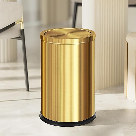 Brushed Gold Bathroom Trash Can with Swing Lid 4.7GallonStainess Steel Garbage Can Trash Bin Wastebaskets for KitchenOfficeBedroom (Gold 4.7 Gallon)