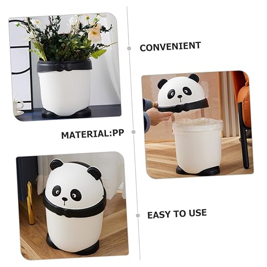 PRETYZOOM Panda Shape Wastebasket Small Trash Can for Kitchen Office Trash Can Style Adorable Design
