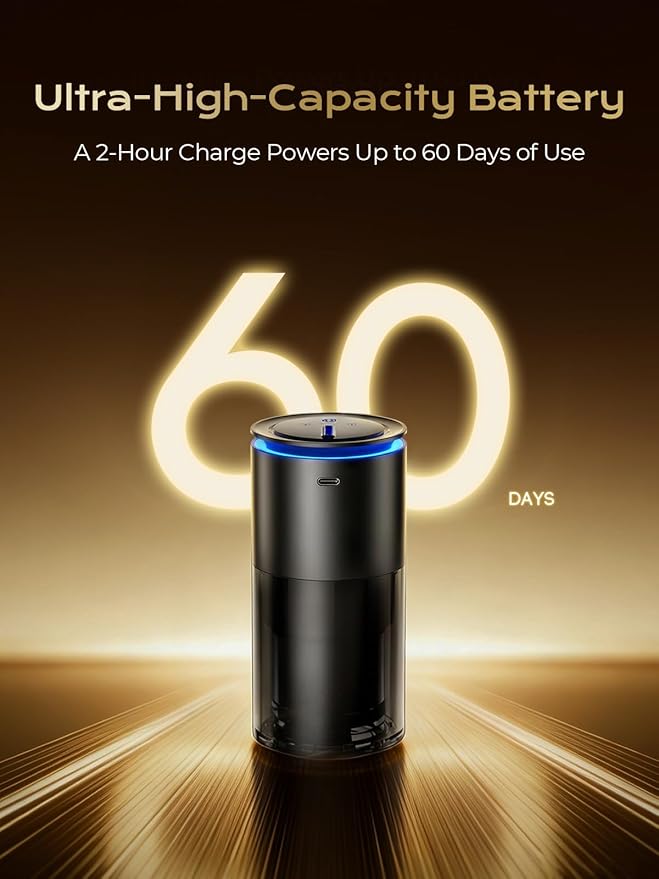 TORRAS Smart Car Air Freshener Ultrasonic Mist Blue Light Enhanced Fountain Nozzle Automatic On/Off Adjustable Fragrance Rechargeable Battery Ambient Light Premium Cologne Scent