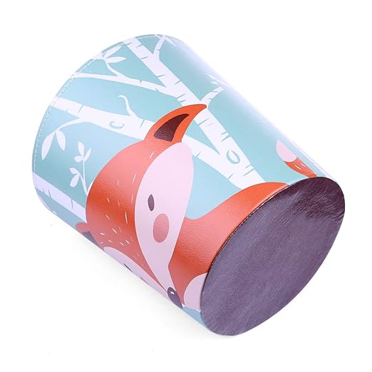 10L/2.64 Gallon Trash Can Decorative Waste Basket PU Leather Waste Paper Basket Waterproof Garbage Can for Bathroom Bedroom Office Kitchen and Living Room - Fox-1