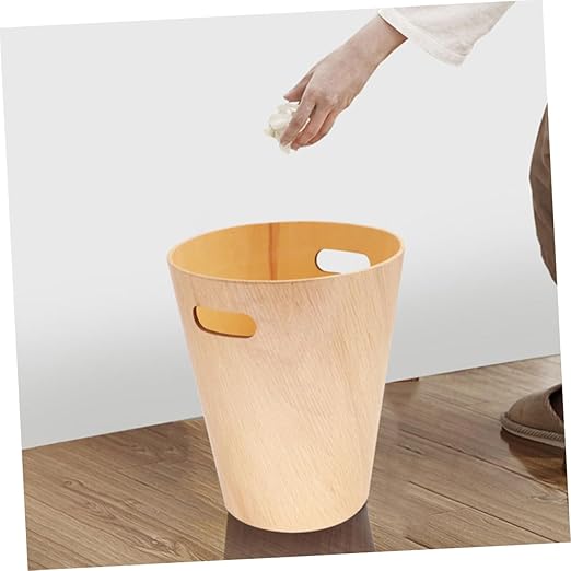 Cabilock Japanese Minimalist Wooden Trash Can Desk Garbage Bin Small Wastebasket Touchless for Home Office