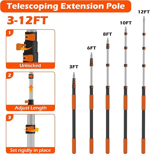 15FT Reach Cobweb Duster with Extension Pole - Spider Web Brush for Cleaning with 3-12FT 4-Section Flip-Lock Telescopic Pole Effortlessly Cleans High Indoor &amp Outdoor Webs